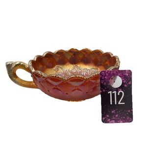 Imperial Quilted Diamond Pansy‎ Marigold Carnival Glass Nappy Candy Dish